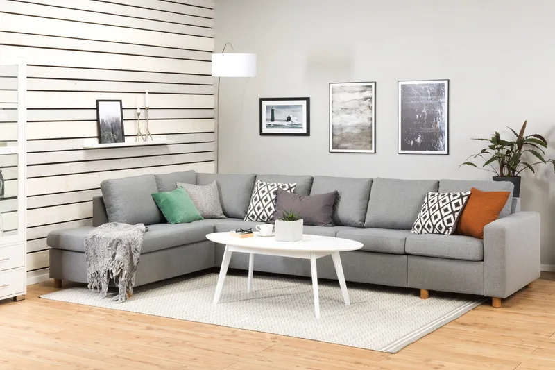 Crazy 5-istuttava Vasenkätinen L-muotoinen Divaanisohva Kankaalla - Harmaa - Huonekalut - Sohva - Divaanisohva - 4 istuttava sohva divaanilla