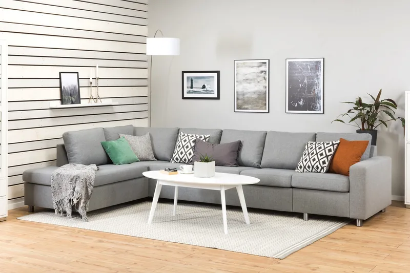 Crazy 5-istuttava Vasenkätinen L-muotoinen Divaanisohva Kankaalla - Harmaa - Huonekalut - Sohva - Divaanisohva - 4 istuttava sohva divaanilla