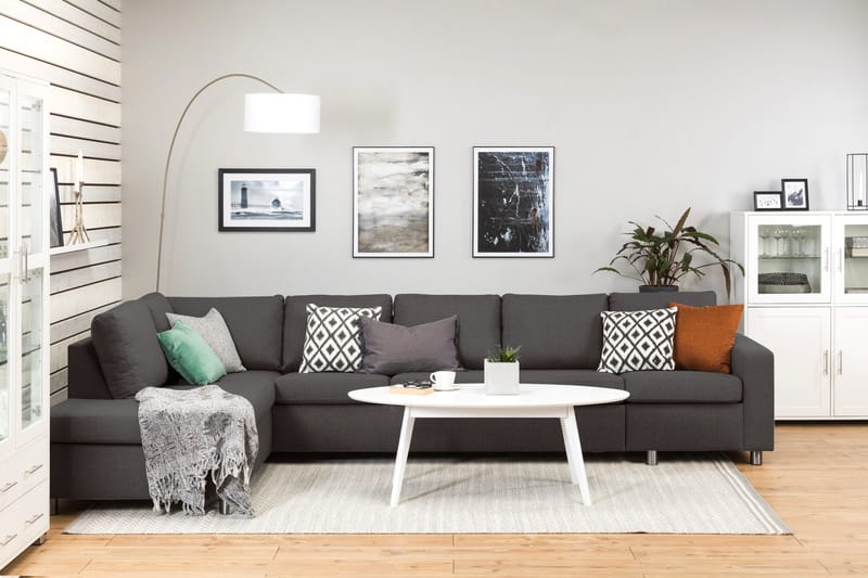 Crazy 5-istuttava Vasenkätinen L-muotoinen Divaanisohva Kankaalla - Tummanharmaa - Huonekalut - Sohva - Divaanisohva - 4 istuttava sohva divaanilla