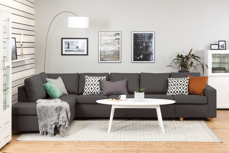 Crazy 5-istuttava Vasenkätinen L-muotoinen Divaanisohva Kankaalla - Tummanharmaa - Huonekalut - Sohva - Divaanisohva - 4 istuttava sohva divaanilla