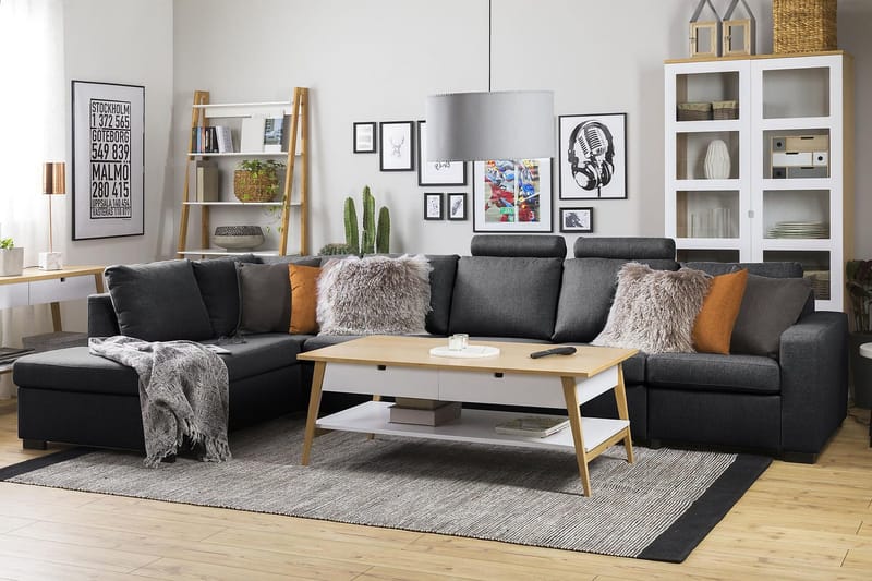 Crazy 5-istuttava Vasenkätinen L-muotoinen Divaanisohva Kankaalla - Tummanharmaa - Huonekalut - Sohva - Divaanisohva - 4 istuttava sohva divaanilla