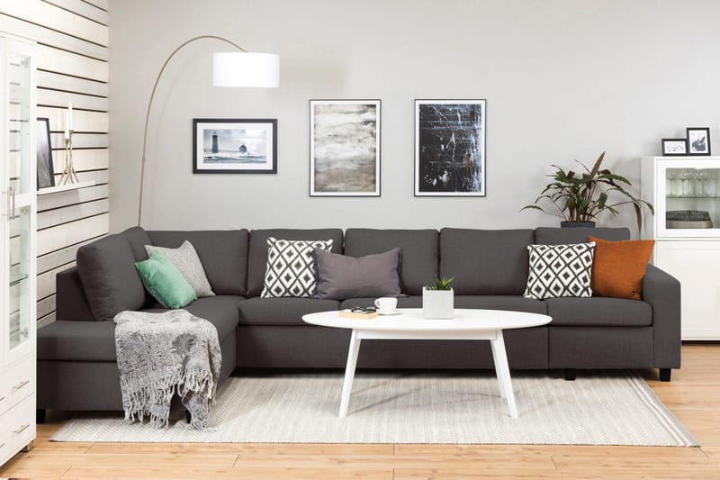 Crazy 5-istuttava Vasenkätinen L-muotoinen Divaanisohva Kankaalla - Tummanharmaa - Huonekalut - Sohva - Divaanisohva - 4 istuttava sohva divaanilla