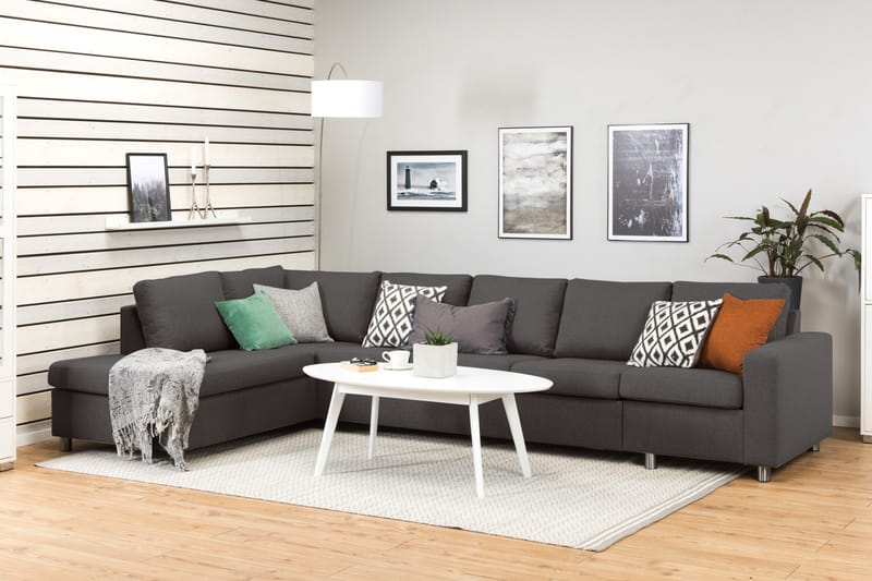 Crazy 5-istuttava Vasenkätinen L-muotoinen Divaanisohva Kankaalla - Tummanharmaa - Huonekalut - Sohva - Divaanisohva - 4 istuttava sohva divaanilla