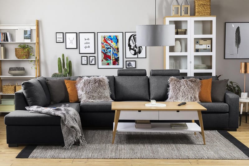 Crazy 5-istuttava Vasenkätinen L-muotoinen Divaanisohva Kankaalla - Tummanharmaa - Huonekalut - Sohva - Divaanisohva - 4 istuttava sohva divaanilla