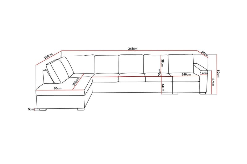 Crazy 5-istuttava Vasenkätinen L-muotoinen Divaanisohva Kankaalla - Tummanharmaa - Huonekalut - Sohva - Divaanisohva - 4 istuttava sohva divaanilla