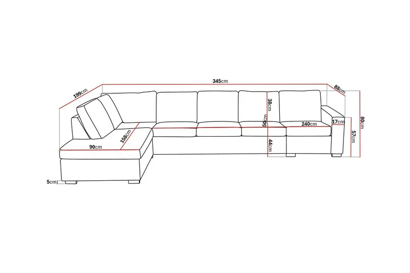 Crazy 5-istuttava Vasenkätinen L-muotoinen Divaanisohva Kankaalla - Tummanharmaa - Huonekalut - Sohva - Divaanisohva - 4 istuttava sohva divaanilla
