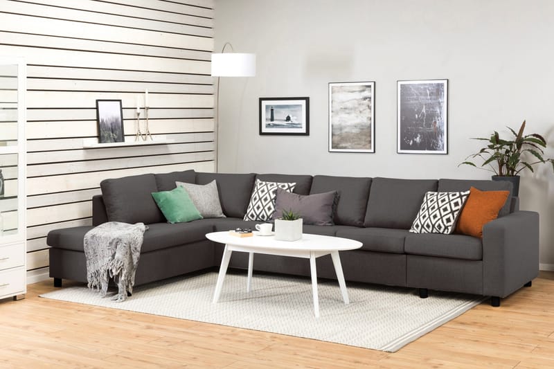 Crazy 5-istuttava Vasenkätinen L-muotoinen Divaanisohva Kankaalla - Tummanharmaa - Huonekalut - Sohva - Divaanisohva - 4 istuttava sohva divaanilla