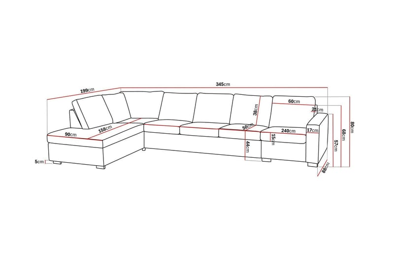 Crazy 5-istuttava Vasenkätinen L-muotoinen Divaanisohva Kankaalla - Tummanharmaa - Huonekalut - Sohva - Divaanisohva - 4 istuttava sohva divaanilla