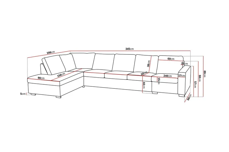 Crazy 5-istuttava Vasenkätinen L-muotoinen Divaanisohva Kankaalla - Tummanharmaa - Huonekalut - Sohva - Divaanisohva - 4 istuttava sohva divaanilla