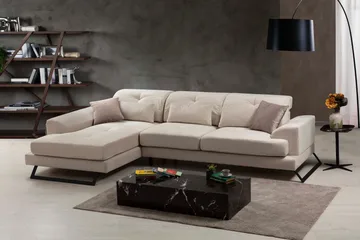 Divaanisohva Janavia Oikea - Beige/Musta - Huonekalut - Sohva - Divaanisohva - 4 istuttava sohva divaanilla