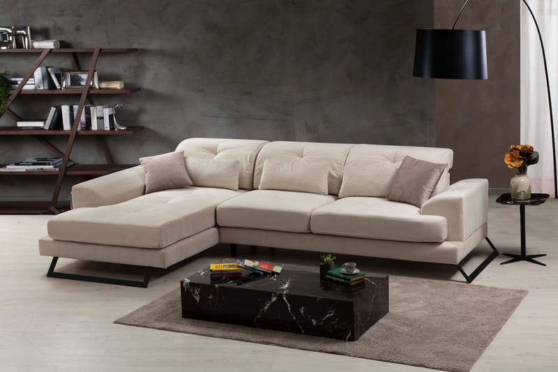 Divaanisohva Janavia Oikea - Beige/Musta - Huonekalut - Sohva - Divaanisohva - 4 istuttava sohva divaanilla