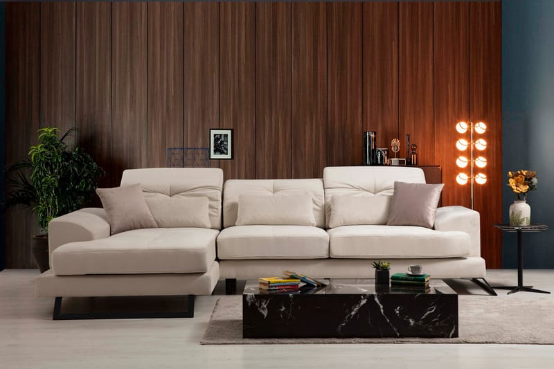 Divaanisohva Janavia Oikea - Beige/Musta - Huonekalut - Sohva - Divaanisohva - 4 istuttava sohva divaanilla