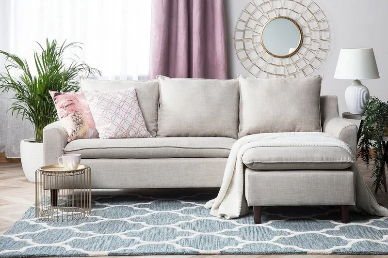 Elvenes 3-istuttava oikea l-muotoinen divaanisohva 206 cm säilytystilalla kangasta, Beige
