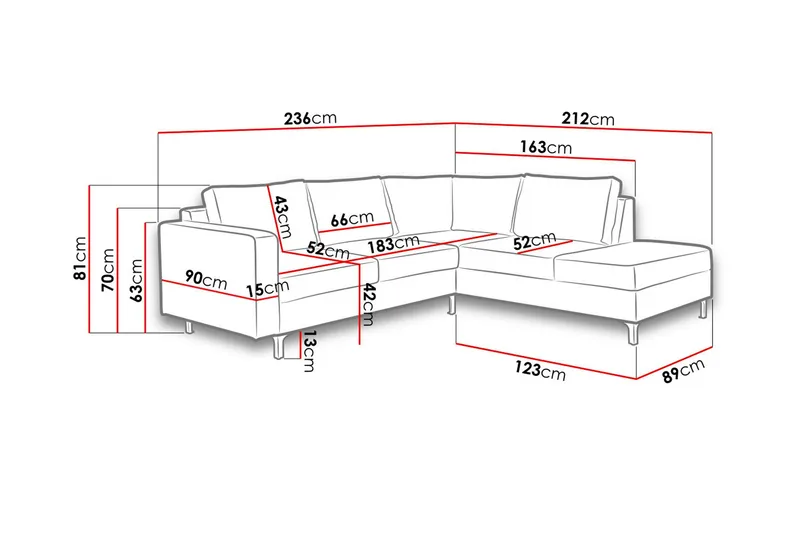 Kulmasohva Farindon - Tammi - Huonekalut - Sohva - Divaanisohva - 4 istuttava sohva divaanilla