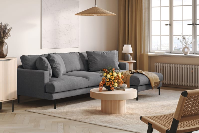 Menard 3-istuttava Oikeakätinen L-muotoinen Divaanisohva Kankaasta - Tummanharmaa - Huonekalut - Sohva - Divaanisohva - 3 istuttava sohva divaanilla