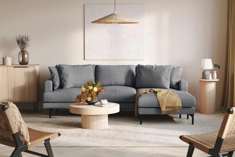 Menard 3-istuttava Oikeakätinen L-muotoinen Divaanisohva Kankaasta - Tummanharmaa - Huonekalut - Sohva - Divaanisohva - 3 istuttava sohva divaanilla