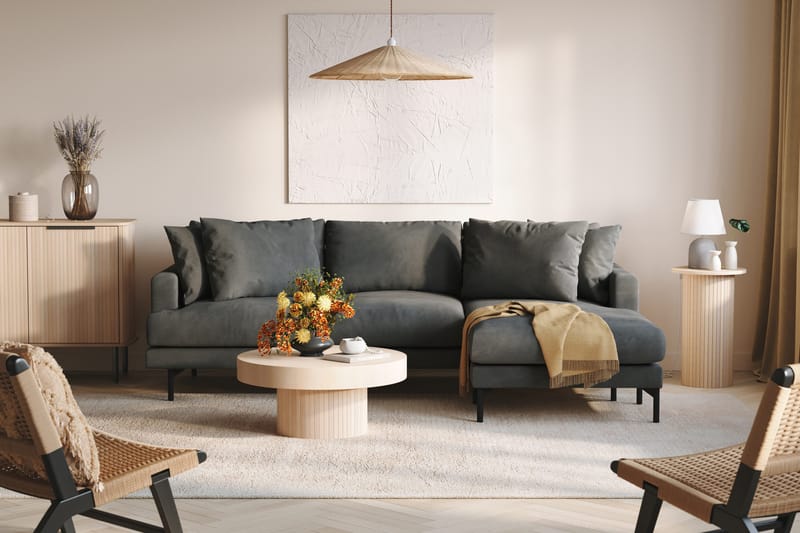 Menard 3-istuttava Oikeakätinen L-muotoinen Divaanisohva Manchesterista - Harmaa - Huonekalut - Sohva - Divaanisohva - 3 istuttava sohva divaanilla