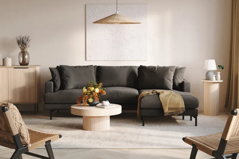 Menard 3-istuttava Oikeakätinen L-muotoinen Divaanisohva Manchesterista - Tummanharmaa - Huonekalut - Sohva - Divaanisohva - 3 istuttava sohva divaanilla