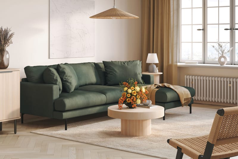Menard 3-istuttava Oikeakätinen L-muotoinen Divaanisohva Manchesterista - Vihreä - Huonekalut - Sohva - Divaanisohva - 3 istuttava sohva divaanilla
