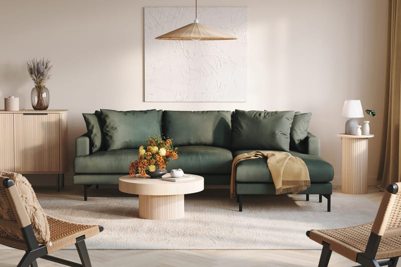 Menard 3-istuttava Oikeakätinen L-muotoinen Divaanisohva Manchesterista - Vihreä - Huonekalut - Sohva - Divaanisohva - 3 istuttava sohva divaanilla