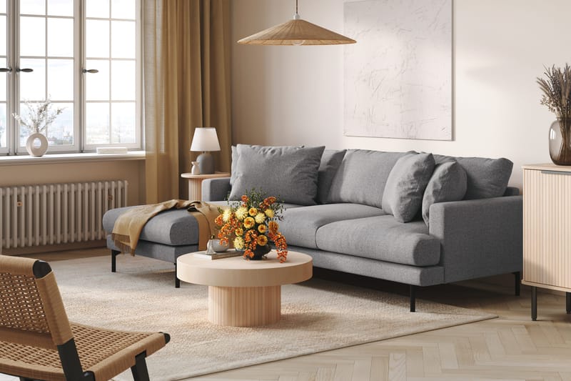 Menard 3-istuttava Vasenkätinen L-muotoinen Divaanisohva Kankaasta - Harmaa - Huonekalut - Sohva - Divaanisohva - 3 istuttava sohva divaanilla