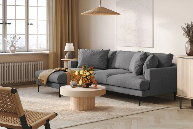 Menard 3-istuttava Vasenkätinen L-muotoinen Divaanisohva Kankaasta - Tummanharmaa - Huonekalut - Sohva - Divaanisohva - 3 istuttava sohva divaanilla