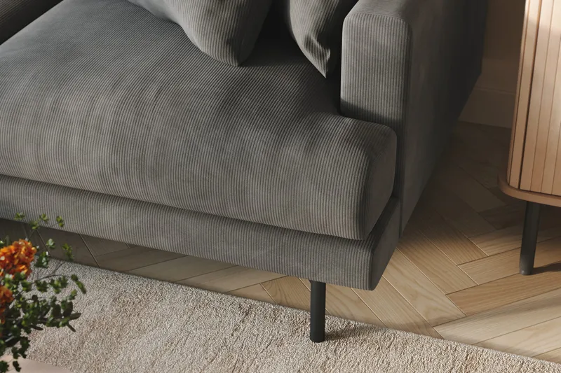 Menard 3-istuttava Vasenkätinen L-muotoinen Divaanisohva Manchesterista - Harmaa - Huonekalut - Sohva - Divaanisohva - 3 istuttava sohva divaanilla