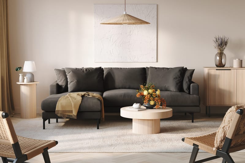 Menard 3-istuttava Vasenkätinen L-muotoinen Divaanisohva Manchesterista - Tummanharmaa - Huonekalut - Sohva - Divaanisohva - 3 istuttava sohva divaanilla