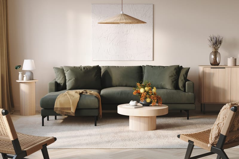 Menard 3-istuttava Vasenkätinen L-muotoinen Divaanisohva Manchesterista - Tummanvihreä - Huonekalut - Sohva - Divaanisohva - 3 istuttava sohva divaanilla