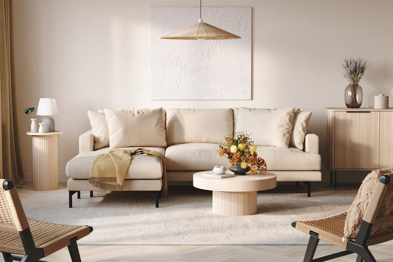 Menard 3-istuttava Vasenkätinen Syvä L-muotoinen Divaanisohva Manchesterista - Beige - Huonekalut - Sohva - Divaanisohva - 3 istuttava sohva divaanilla