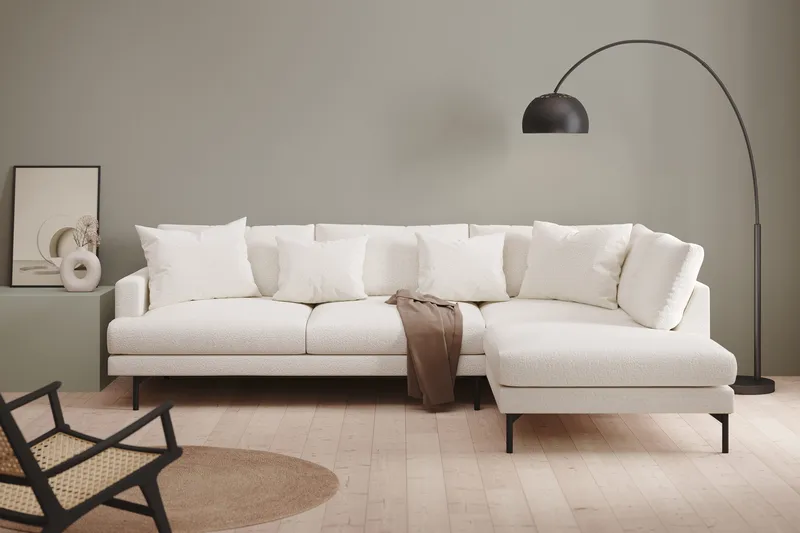 Menard 4-istuttava Oikeakätinen Syvä L-muotoinen Divaanisohva Bouclé-kankaasta - Valkoinen - Huonekalut - Sohva - Divaanisohva - 4 istuttava sohva divaanilla