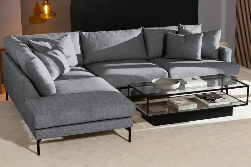 Menard 4-istuttava Vasenkätinen Syvä L-muotoinen Divaanisohva Kankaasta - Harmaa - Huonekalut - Sohva - Divaanisohva - 4 istuttava sohva divaanilla