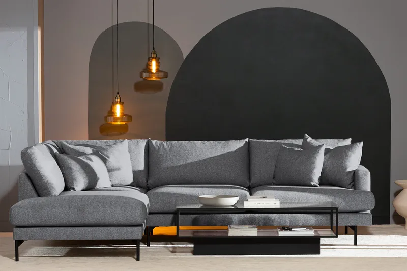 Menard 4-istuttava Vasenkätinen Syvä L-muotoinen Divaanisohva Kankaasta - Harmaa - Huonekalut - Sohva - Divaanisohva - 4 istuttava sohva divaanilla