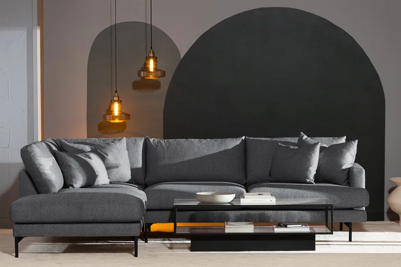 Menard 4-istuttava Vasenkätinen Syvä L-muotoinen Divaanisohva Kankaasta - Tummanharmaa - Huonekalut - Sohva - Divaanisohva - 4 istuttava sohva divaanilla