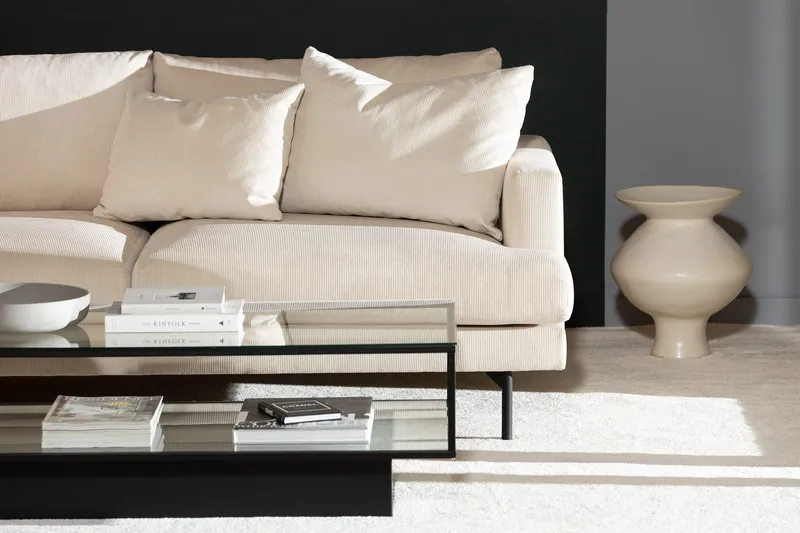 Menard 4-istuttava Vasenkätinen Syvä L-muotoinen Divaanisohva Manchesterista - Beige - Huonekalut - Sohva - Divaanisohva - 4 istuttava sohva divaanilla