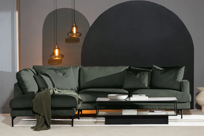 Menard 4-istuttava Vasenkätinen Syvä L-muotoinen Divaanisohva Manchesterista - Vihreä - Huonekalut - Sohva - Divaanisohva - 4 istuttava sohva divaanilla