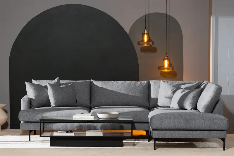 Menard 4-sits Soffa med Schäslong Höger - Harmaa - Huonekalut - Sohva - Divaanisohva - 4 istuttava sohva divaanilla