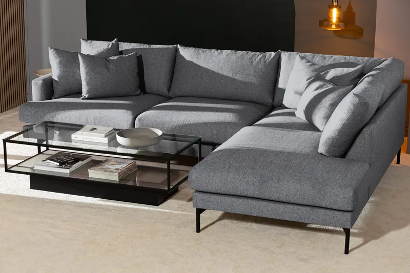 Menard 4-istuttava Oikeakätinen Syvä L-muotoinen Divaanisohva Kankaasta - Harmaa - Huonekalut - Sohva - Divaanisohva - 4 istuttava sohva divaanilla