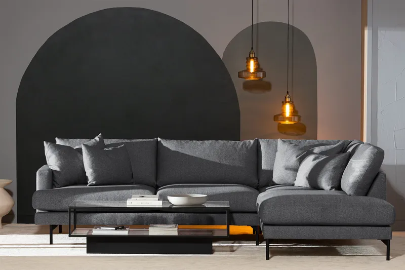 Menard 4-sits Soffa med Schäslong Höger - Tummanharmaa - Huonekalut - Sohva - Divaanisohva - 4 istuttava sohva divaanilla