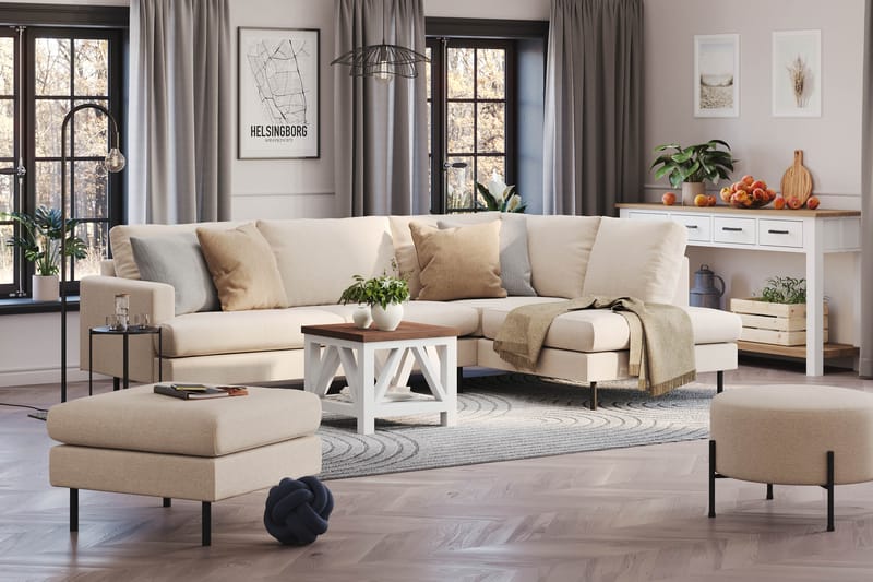 Menard Compact 4-istuttava Oikeakätinen L-muotoinen Divaanisohva Kankaasta - Beige - Huonekalut - Sohva - Divaanisohva - 4 istuttava sohva divaanilla