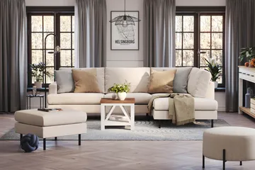 Menard Compact 4-istuttava Oikeakätinen L-muotoinen Divaanisohva Kankaasta - Beige - Huonekalut - Sohva - Divaanisohva - 4 istuttava sohva divaanilla