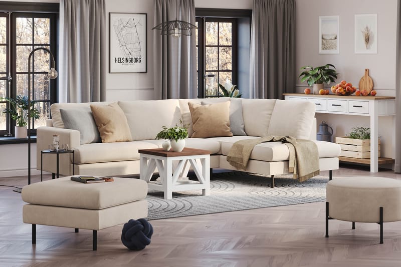 Menard Compact 4-istuttava Oikeakätinen L-muotoinen Divaanisohva Manchesterista - Beige - Huonekalut - Sohva - Divaanisohva - 4 istuttava sohva divaanilla