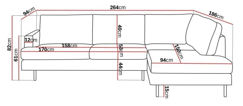 Menard Compact 4-istuttava Oikeakätinen L-muotoinen Divaanisohva Manchesterista - Tummanharmaa - Huonekalut - Sohva - Divaanisohva - 4 istuttava sohva divaanilla