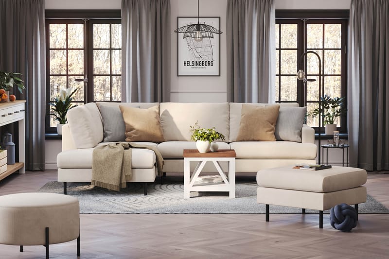 Menard Compact 4-istuttava Vasenkätinen L-muotoinen Divaanisohva Manchesterista - Beige - Huonekalut - Sohva - Divaanisohva - 4 istuttava sohva divaanilla