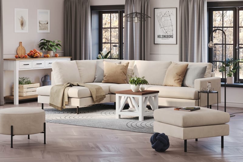 Menard Compact 4-istuttava Vasenkätinen L-muotoinen Divaanisohva Manchesterista - Beige - Huonekalut - Sohva - Divaanisohva - 4 istuttava sohva divaanilla
