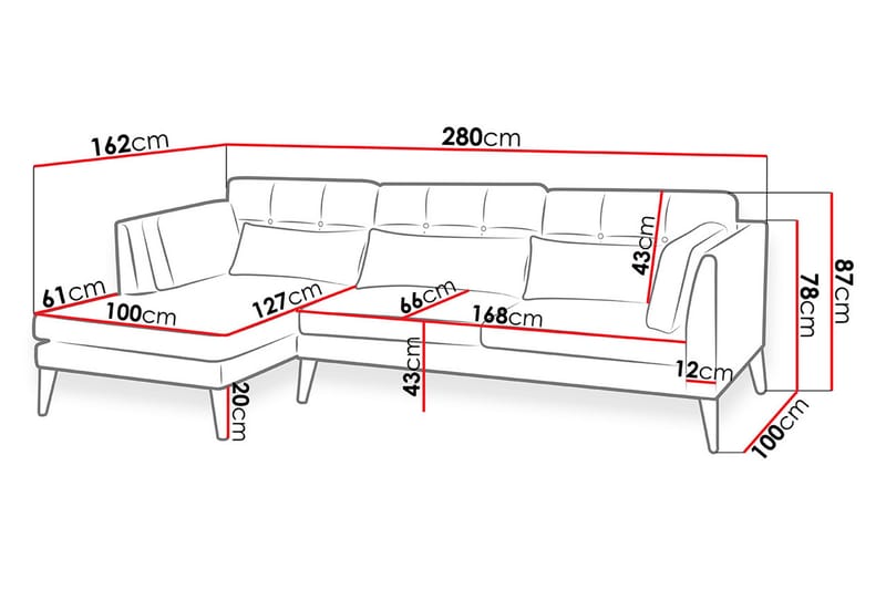 Pacyfic Divaanisohva 280x162x100 cm - Divaanisohva - 4 istuttava sohva divaanilla