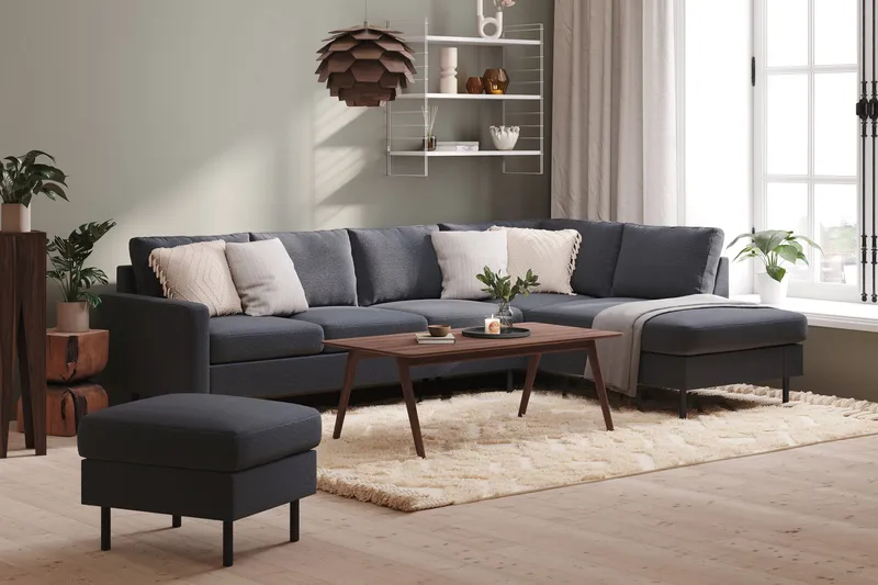 Peppe 4-istuttava Oikeakätinen L-muotoinen Divaanisohva Kankaasta - Tummanharmaa - Huonekalut - Sohva - Divaanisohva - 4 istuttava sohva divaanilla