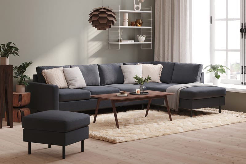 Peppe 4-istuttava Oikeakätinen L-muotoinen Divaanisohva Kankaasta - Tummanharmaa - Huonekalut - Sohva - Divaanisohva - 4 istuttava sohva divaanilla