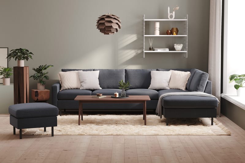 Peppe 4-istuttava Oikeakätinen L-muotoinen Divaanisohva Kankaasta - Tummanharmaa - Huonekalut - Sohva - Divaanisohva - 4 istuttava sohva divaanilla