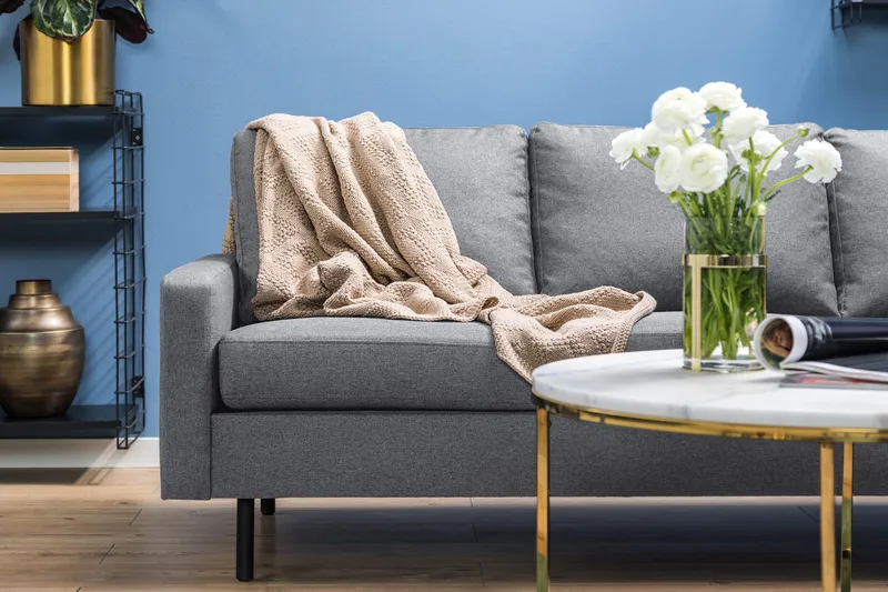 Peppe 4-istuttava Oikeakätinen L-muotoinen Divaanisohva Kankaasta - Vaaleanharmaa - Huonekalut - Sohva - Divaanisohva - 4 istuttava sohva divaanilla